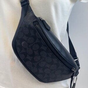 Coach Warren Mini Belt Bag In Signature Canvas Gunmetal Charcoal Black CW369